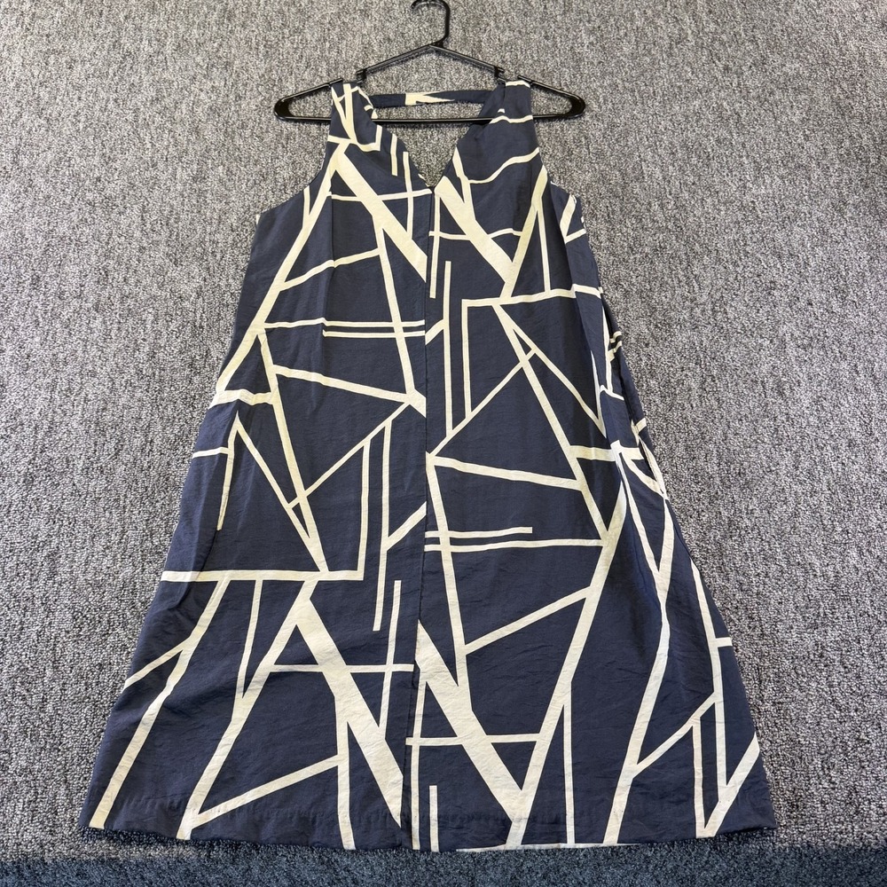 Banana Republic Sheath Dress Womens Medium Blue Geometric Split Neck Sleeveless